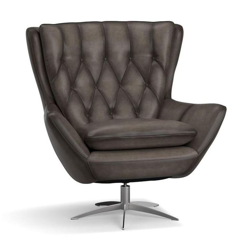 Pottery Barn Global Wells Poly Leather Swivel Armchair Burnished Wolf Gray image number 0